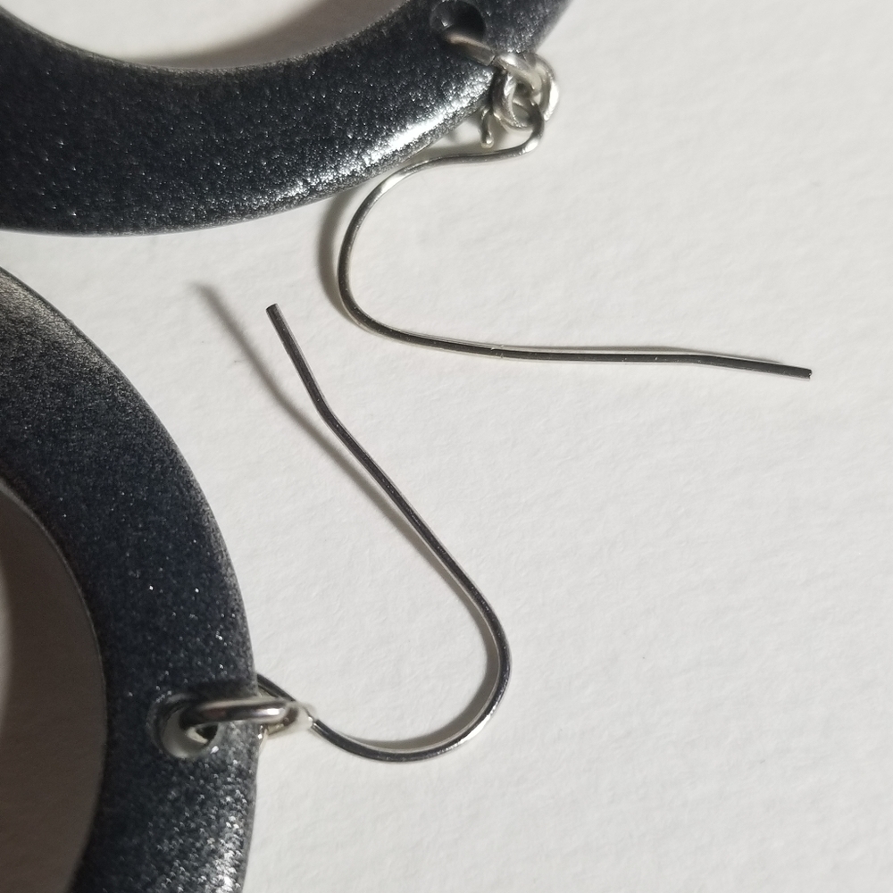 Hoop disc earrings dark silver tone hook earwires - Picture 6 of 8